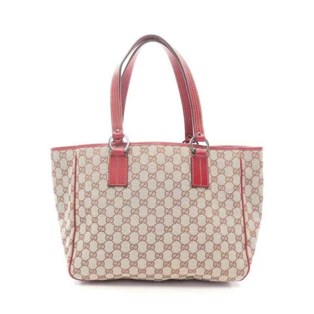 Gucci GG Canvas Tote Bag Leather Beige Cream Brown Red